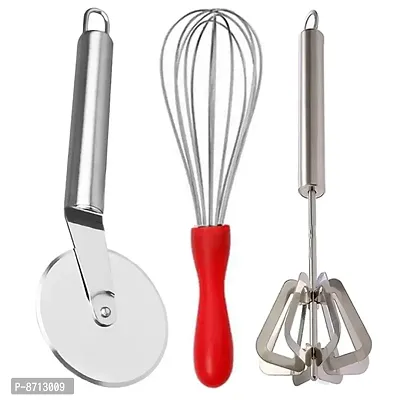 DreamBasket Stainless Steel Pizza Cutter  Egg Whisk  Mathani for Kitchen Tool Set-thumb0