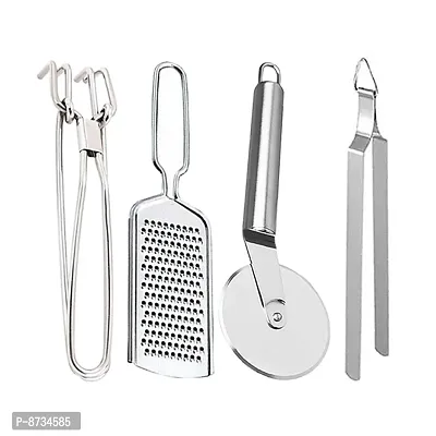 DreamBasket Stainless Steel Pakkad  Cheese Grater  Pizza Cutter  Roti Chimta for Kitchen Tool Set