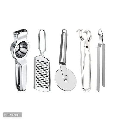 DreamBasket Stainless Steel Lemon Squeezer  Cheese Grater  Pizza Cutter  Pakkad  Roti Chimta for Kitchen Tool Set-thumb0