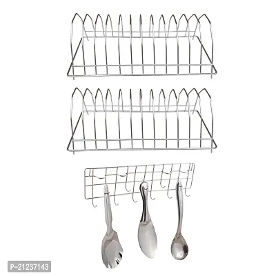 DreamBasket Stainless Steel Plate Stand (Pack of 2)  Hook Rail for Kitchen
