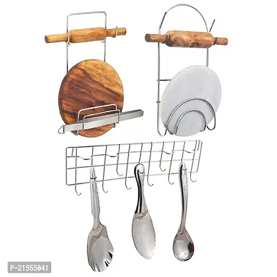 DreamBasket Stainless Steel Chakla Belan Stand (Pack of 2)  Hook Rail for Kitchen