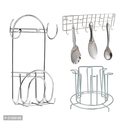 DreamBasket Stainless Steel Chakla Belan Stand  Glass Stand  Hook Rail for Kitchen