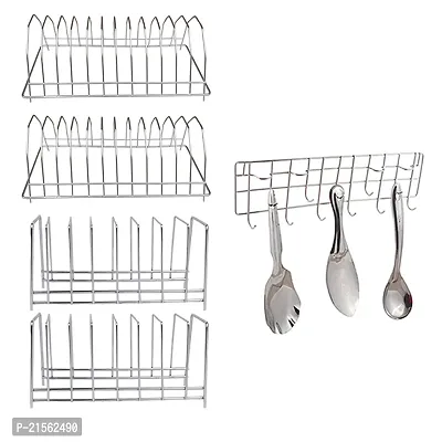 DreamBasket Stainless Steel Plate Stand/Dish Rack(Pack of 4)  Hook Rail for Kitchen-thumb0