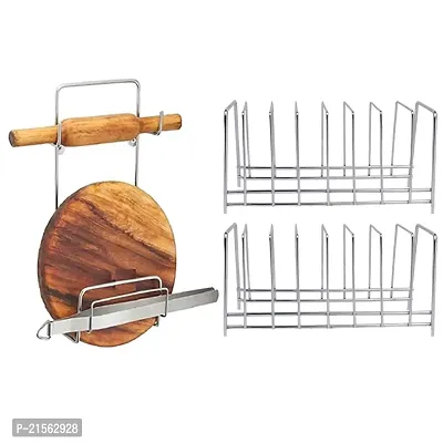 DreamBasket Stainless Steel Chakla Belan Stand  Plate Stand/Dish Rack (Pack of 2) for Kitchen