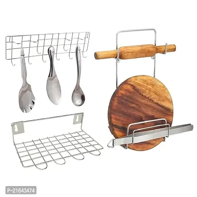 DreamBasket Stainless Steel Chakla Belan Stand  Ladle Stand  Hook Rail for Kitchen