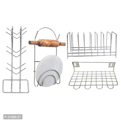 DreamBasket Stainless Steel Cup Stand/Cup Holder  Plate Stand/Dish Rack  Chakla Belan Stand  Ladle Stand for Kitchen