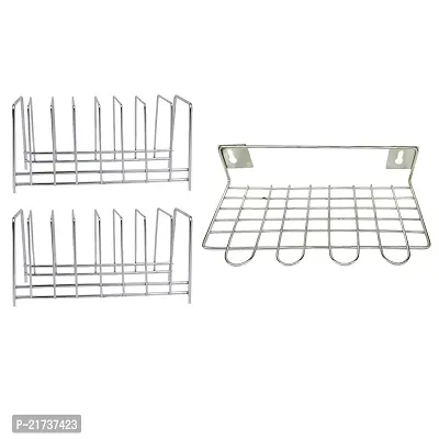 DreamBasket Stainless Steel Plate Stand/Dish Rack(Pack of 2)  Wall Mounted Ladle Stand for Kitchen