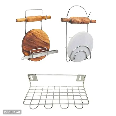 DreamBasket Stainless Steel Chakla Belan Stand (Pack of 2)  Wall Mounted Ladle Stand for Kitchen-thumb0