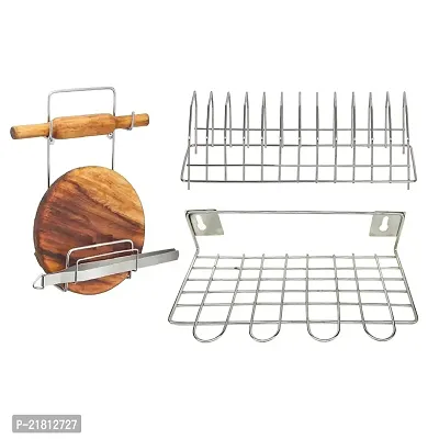 DreamBasket Stainless Steel Chakla Belan Stand  Plate Stand/Dish Rack  Wall Mounted Ladle Stand for Kitchen