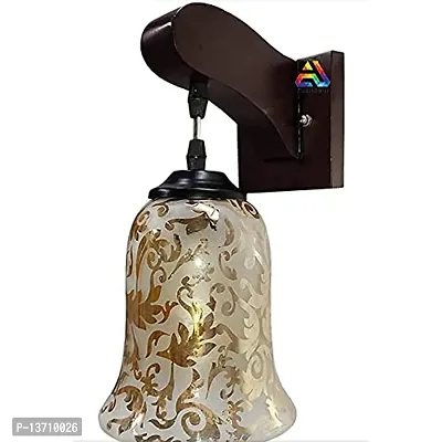 Axutum Pack of 1 Wooden Wall Hanging Lamp for Bedroom, Living Room, Home D?cor (Brown  White)-thumb0
