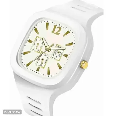 Stylish White Rubber Analog Watch For Men-thumb0