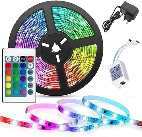 RSCT 5 Meter LED Strip Lights Waterproof LED Light Strip with Bright RGB Color Changing Light Strip with 24 Keys IR Remote Controller and Supply for Home (Multicolor) (Led Strip)