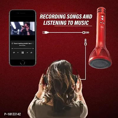 WS-1698 Handheld Wireless Microphone Mic with Audio Recording Bluetooth Speaker ( RED )-thumb5