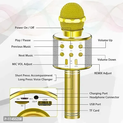WS-858 Wireless Bluetooth Handheld Microphone Karaoke Mike with Speaker Audio Recording for Cellphone ( GOLD )-thumb0