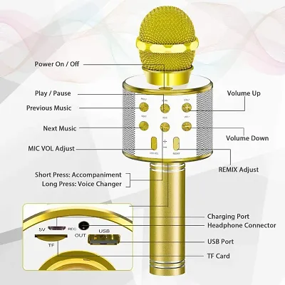 WS-858 Wireless Bluetooth Handheld Microphone Karaoke Mike with Speaker Audio Recording for Cellphone ( GOLD )