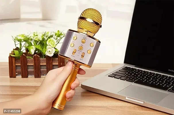 WS-858 Wireless Bluetooth Handheld Microphone Karaoke Mike with Speaker Audio Recording for Cellphone ( GOLD )-thumb5