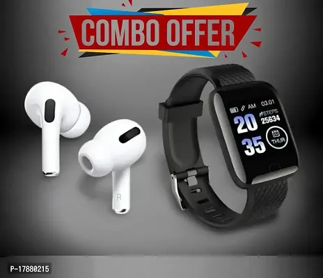 AIRPODS PRO WHITE COLOR 30 HRS PLAY TIME WITH NOISE CANCELLATION  + ID 116 PLUS SMART WATCH COMBO OFFER-thumb0