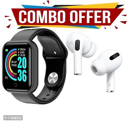 AIRPODS PRO WHITE COLOR 30 HRS PLAY TIME WITH NOISE CANCELLATION  + D20  PLUS SMART WATCH COMBO OFFER