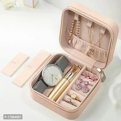 Mini Jewelry Travel Case,Small Travel Jewelry Organizer, Portable Jewelry Box Travel Mini Storage Organizer Portable Display Storage Box For Rings Earrings Necklaces Gifts (Pink)-thumb0