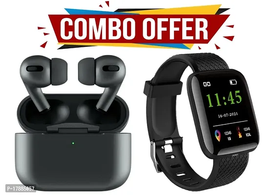 Airpod Pro Black Color 30 Hrs Play Time With Noise Cancellation Id 116 Plus Smart Watch