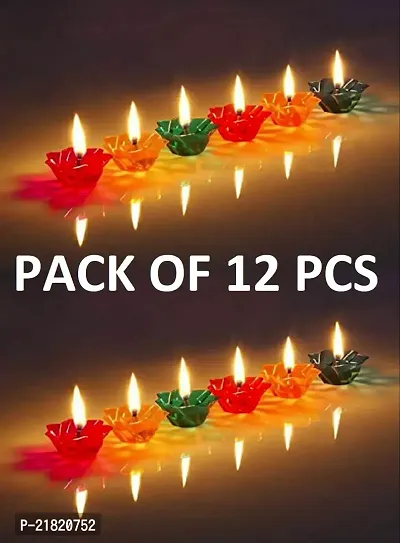 Transparent Hard Plastic Multicolor Floating Diya for Diwali Decoration and Gifts (Set of 12)
