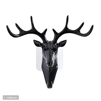 Shiv Deer Head Hanging Hook,  Self   Adhesive  Wall Door Hook Hanger Bag Keys Sticky Holder (Black),  Pack Of 1-thumb2