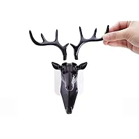 Shiv Deer Head Hanging Hook,  Self   Adhesive  Wall Door Hook Hanger Bag Keys Sticky Holder (Black),  Pack Of 1-thumb3