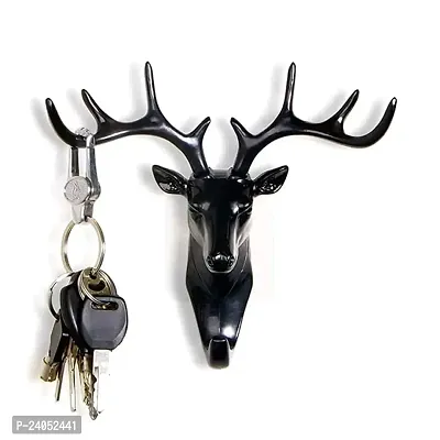 Shiv Deer Head Hanging Hook,  Self   Adhesive  Wall Door Hook Hanger Bag Keys Sticky Holder (Black),  Pack Of 1-thumb3