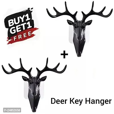 Deer Head Hanging Hook, Self   Adhesive Wall Door Hook Hanger Bag Keys Sticky Holder Wall Mount Pack of 2 Pcs-thumb0