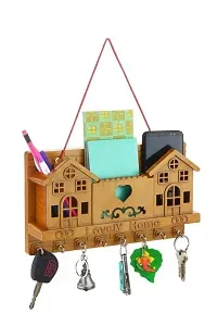 Wooden Design Plastic Key Holder for Home 3 Pocket 6 Hook Mobile Stand Key Holder-thumb3