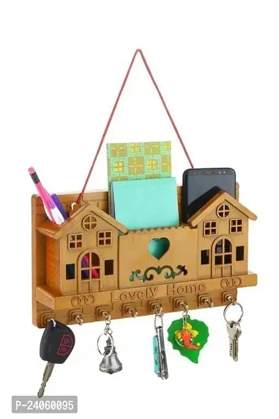 Wooden Design Plastic Key Holder for Home 3 Pocket 6 Hook Mobile Stand Key Holder-thumb4