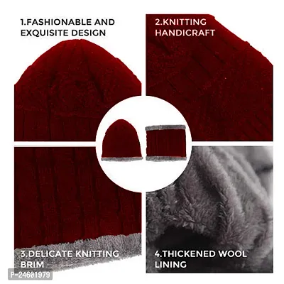 Wool Beanie Cap  Muffler for Mens  Women ndash; Winter Cap for Men ndash; Menrsquo;s Woolen Cap with Neck Muffler ndash; Winter Muffler for Women ndash; Soft Woolen Muffler  Cap for Men  Women RED-thumb4