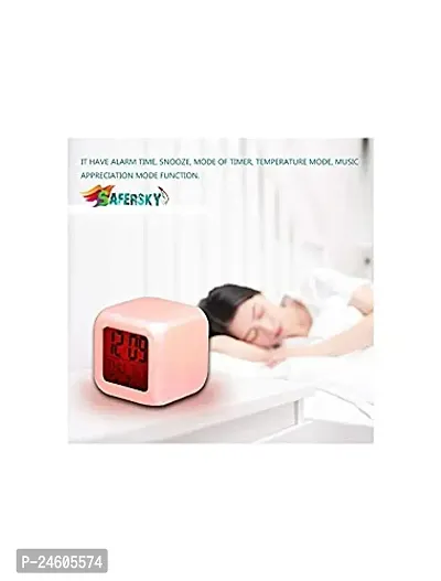 7 Colour Changing LED Digital Alarm Clock Table Watch with Date Time Temperature for Office Bedroom Multicolor ,Plastic-thumb2