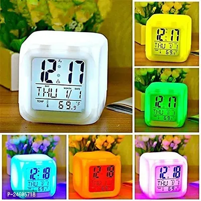 7 Colour Changing LED Digital Alarm Clock Table Watch with Date Time Temperature for Office Bedroom Multicolor Plastic