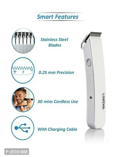 Nova Trimmer NS-216 Rechargeable Cordless Men Trimmer Shaver Machine for Beard  Hair Styling For Men (Multi-color), 3 Extra Clips (WHITE)-thumb3