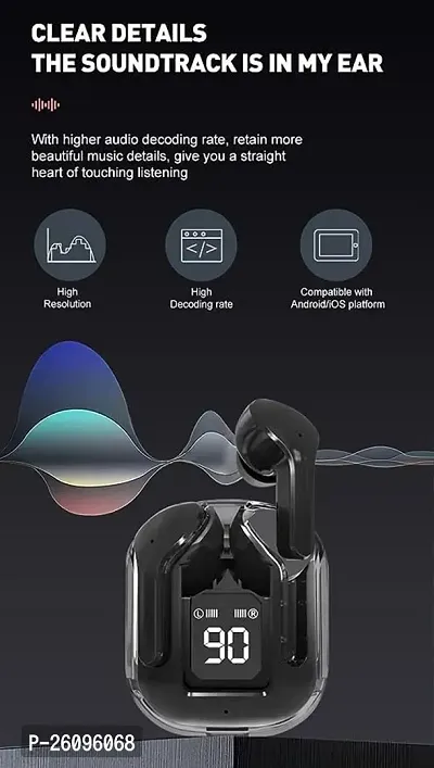 Crystal Wireless Earbuds, Transparent Charging Case and LED Digital Display, Bluetooth Earphones with ENC Noise Cancelling, Touch Control, Google Assistant and Siri Support-thumb4