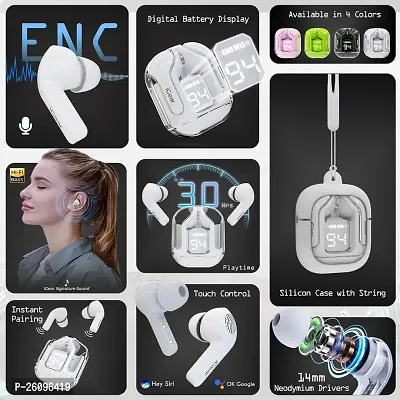 Crystal Wireless Earbuds, Transparent Charging Case and LED Digital Display, Bluetooth Earphones with ENC Noise Cancelling, Touch Control, Google Assistant and Siri Support-thumb3