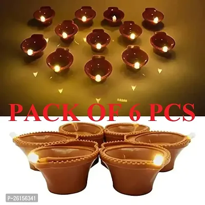 Water Sensor LED Diya Pack of   6   Candle with Water Sensing Technology E-Diya, Warm Orange Ambient Lights, Battery Operated-thumb0