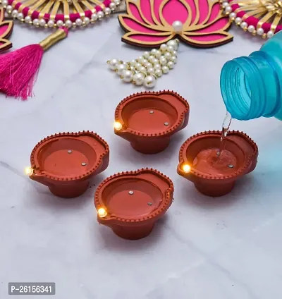 Water Sensor LED Diya Pack of   6   Candle with Water Sensing Technology E-Diya, Warm Orange Ambient Lights, Battery Operated-thumb2