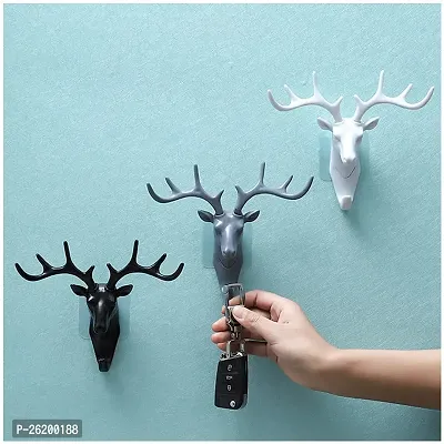 Deer Head Self Adhesive Wall Key Holder Hook, Wall Mount Multi-Purpose Home Decor Sticky Holder Hook, Decorative Animal Wall Door Key Holders-thumb0