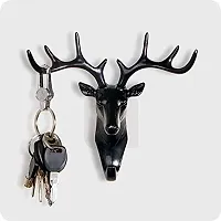 Deer Head Self Adhesive Wall Key Holder Hook, Wall Mount Multi-Purpose Home Decor Sticky Holder Hook, Decorative Animal Wall Door Key Holders-thumb1