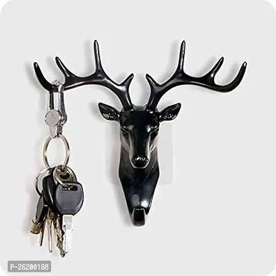 Deer Head Self Adhesive Wall Key Holder Hook, Wall Mount Multi-Purpose Home Decor Sticky Holder Hook, Decorative Animal Wall Door Key Holders-thumb2