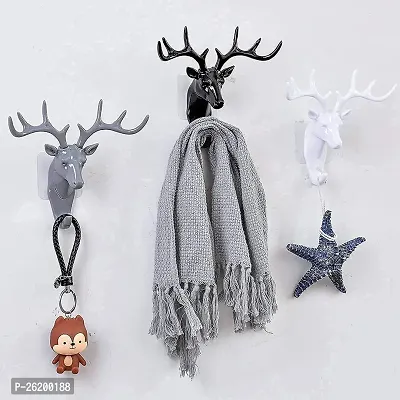 Deer Head Self Adhesive Wall Key Holder Hook, Wall Mount Multi-Purpose Home Decor Sticky Holder Hook, Decorative Animal Wall Door Key Holders-thumb5