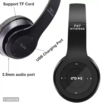 P47 Wireless Foldable Sports Headphones With Mic FMSD Card Slot Bluetooth Headset  (Black)-thumb3