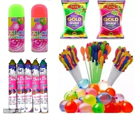 HOLI COMBO OFFER  111 PCS BALOON 2 PACKETS GUALAL 5 PCS SMOKE COLOR OR SPRAY COLOR