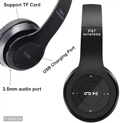 Wireless P47 Foldable Sports Headphones With Mic FMSD Card Slot Bluetooth Headset  (Black, On the Ear)-thumb4