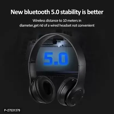 Wireless P47 Foldable Sports Headphones With Mic FMSD Card Slot Bluetooth Headset  (Black, On the Ear)-thumb3