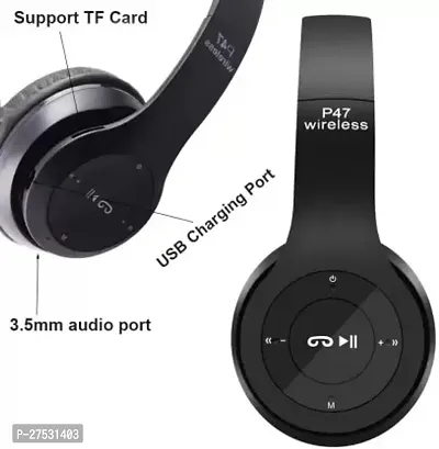 Wireless P47 Foldable Sports Headphones With Mic FMSD Card Slot Bluetooth Headset  (Black, On the Ear)-thumb2