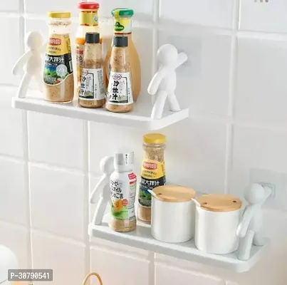 Self Adhesive Plastic Wall Shelf/Bottle Shelf/Bathroom Shelf/Kitchen Shelf/NoDrill Shelf/Bathroom Accessories-thumb0