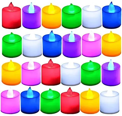 Prettiest LED Tea Light Candle, Smokeless Multi Color led,Color Changing Flame Less, Battery Operated Led Multi Color Candles Diya for Diwali Gift, Multi Color Flickering LED Tealights (24 pcs)